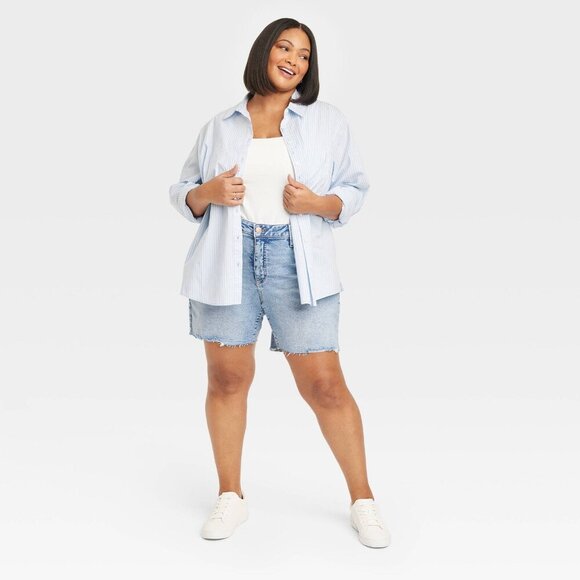 Size 26 - Womens High-Waisted Bermuda Jean Shorts - Ava Viv - Acid Wash - Picture 2 of 6